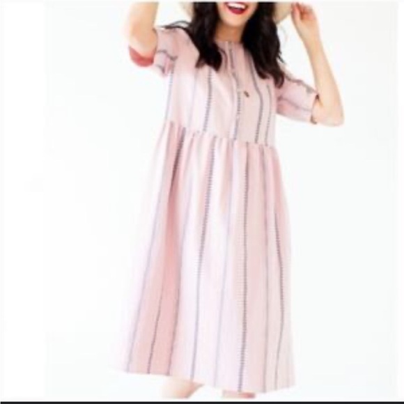 Roolee Dresses & Skirts - Roolee texture stripe Henley button midi dress half sleeve M